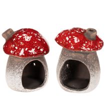 Prodotto Casa a forma di fungo, faro, statuetta decorativa in amanita muscaria con camino, 10 cm, 2 pezzi