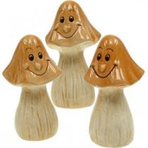 Decoro funghi ceramica marrone decorazione autunnale figure Ø6cm H10.5cm 3pz