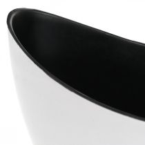 Ciotola decorativa, ovale, bianca, nera, fioriera in plastica, 24 cm