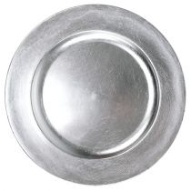 Piatto in plastica 25 cm argento con effetto foglia argento