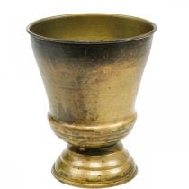 Fioriera vintage vaso in metallo ottone Ø14cm H17cm