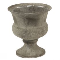 Vaso a tazza ciotola decorativa in metallo grigio antico Ø13,5 cm H15 cm