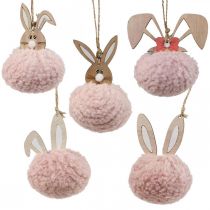 Ciondolo coniglietto ciondolo deco in legno rosa Ø5cm-10cm 6 pezzi