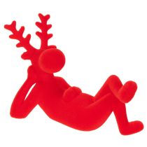 Prodotto Statuetta decorativa di renna rossa, sdraiata, design moderno, 24 cm, 2 pezzi