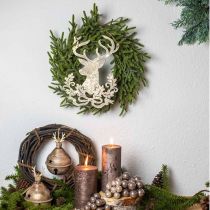 Prodotto Renna da appendere, decorazione natalizia, testa di cervo, ciondolo in metallo dorato anticato H23cm 2pz