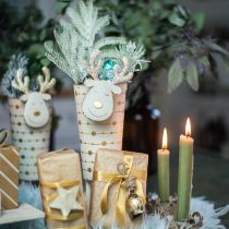 Prodotto Vaso per piante di renne, decorazione dell&#39;Avvento, decorazione in metallo, fioriera per Natale bianco, dorato H28cm Ø8.5cm