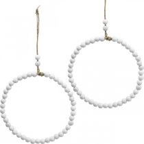 Anello decorativo in legno, decorazione primaverile, anello con perle, matrimonio bianco Ø19cm 4pz
