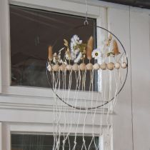 Prodotto Anello decorativo, metallo, perline di legno, Ø30cm, nero, bianco, naturale, set da 4