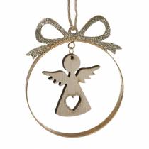 Appendino decorativo palla albero di Natale con stella, angelo e casa in metallo, legno Ø8,5cm H11cm 3 pezzi
