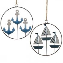 Anello decorativo in metallo per appendere barche a vela / ancora Ø18cm 2 pezzi