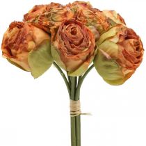 Mazzo di rose, fiori di seta, rose artificiali arancioni, aspetto antico L23cm 8 pezzi