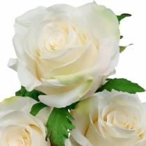 Rosa bianca su stelo, fiore di seta, rosa artificiale 3 pezzi