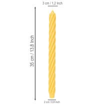 Prodotto Candele rustiche a spirale, candele alte e affusolate, colore giallo tinta unita, 350/28 mm, confezione da 4 pezzi