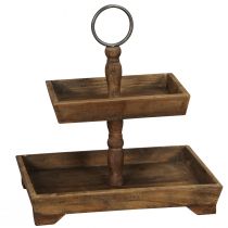 Prodotto Supporto rustico in legno a due livelli con maniglia in metallo, perfetto per l&#39;arredamento vintage, 44 cm