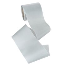 Prodotto Nastro in raso per corone funebri, color argento, largo 100 mm e lungo 25 m, ideale per corone funebri, commemorative e per anniversari, resistente alle intemperie e compostabile.