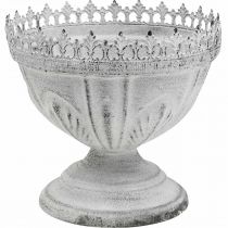 Trofeo decorativo Ciotola decorativa in metallo bianco con bordo a corona H15 cm