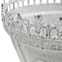 Trofeo decorativo Ciotola decorativa in metallo bianco con bordo a corona H15 cm