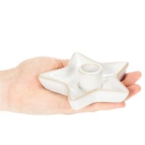 Prodotto Portacandele a stella in ceramica, bianco, per candele affusolate, 12 cm, 2 pezzi