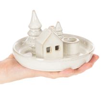 Prodotto Portacandele decorativo in ceramica con casetta e alberi, 16 cm
