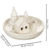 Prodotto Portacandele decorativo in ceramica con casetta e alberi, 16 cm