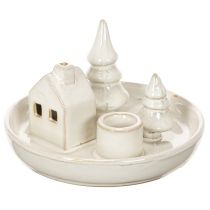 Prodotto Portacandele decorativo in ceramica con casetta e alberi, 16 cm