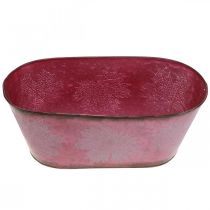 Prodotto Ciotola con decoro a foglia, fioriera, decoro autunnale, vaso in metallo rosso vino L38cm H15cm