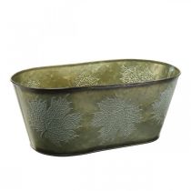 Prodotto Vaso per fioriera per l&#39;autunno, decoro in metallo con decoro a foglia verde L38cm H15cm