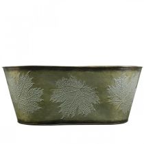 Prodotto Vaso per fioriera per l'autunno, decoro in metallo con decoro a foglia verde L38cm H15cm
