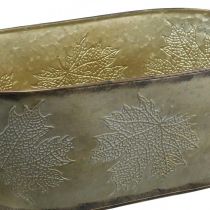 Prodotto Vaso autunnale, vaso fioriera con foglie, decoro in metallo dorato L38cm H15cm