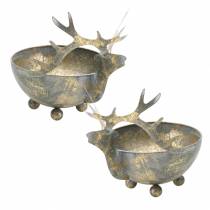 Prodotto Ciotola con testa di renna in metallo dorato dall'aspetto vintage Ø9,5 cm 2 pezzi