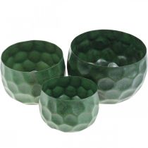 Vaso decorativo in metallo verde vintage fioriera Ø25 / 20,5 / 16,5 cm set di 3