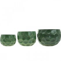 Prodotto Vaso decorativo in metallo verde vintage fioriera Ø25 / 20,5 / 16,5 cm set di 3
