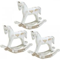 Cavallo a dondolo decorativo Natale bianco 13x4,5x11,5cm 3pz