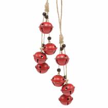 Campanelli con stella sul nastro da appendere rosso L30cm 2 pezzi