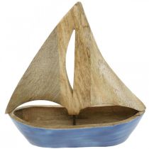 Deco barca a vela in legno di mango, nave in legno blu H27,5 cm