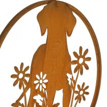 Segno in metallo patina cane con fiori Ø38cm