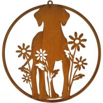 Segno in metallo patina cane con fiori Ø38cm