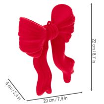 Prodotto Fiocco decorativo rosso da appendere, decorazione natalizia floccata, 22 cm