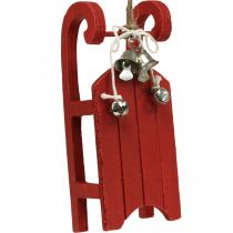 Slitta decorativa in legno rosso con campanello L13cm 4pz