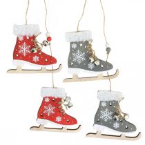 Coppia di pattini da ghiaccio da appendere, decorazione invernale, ciondolo natalizio, decorazione in legno rosso/grigio L50cm 4pz