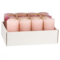 Prodotto Set di candele a colonna, colori rosa e bacche, aspetto rustico, 50x100 mm, 12 pezzi - decorazione per matrimoni, decorazione da tavola, serate romantiche