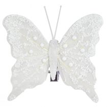 Decorazione farfalla in bianco su clip 7,5 cm x 7 cm 4 pezzi