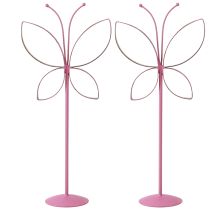 Prodotto Supporto Decorativo in Metallo Farfalla Fucsia Oro H29cm 2 pz