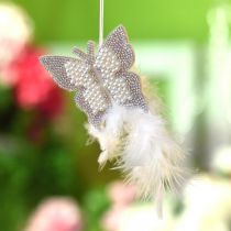 Farfalla in feltro da appendere decorazione matrimonio color crema 16cm