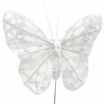 Farfalla piuma con filo bianco, glitter 5cm 24 pezzi