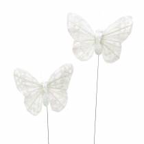 Farfalla piuma con filo bianco, glitter 5cm 24 pezzi
