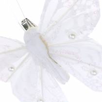Farfalla piuma su clip bianca 10 cm 12 pz