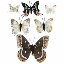 Farfalla decorativa con clip in metallo argento naturale assortito H4,9 cm / 5,8 cm / 7,4 cm 6 pezzi in un set