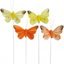 Farfalle decorative, spine per fiori, farfalle primaverili su filo giallo, arancione 4×6,5 cm 12pz