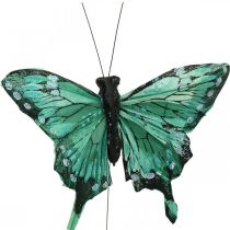 Farfalle decorative, decorazioni primaverili, farfalle di piume, spine per piante verdi, marroni 9,5×12,5 cm 12 pezzi